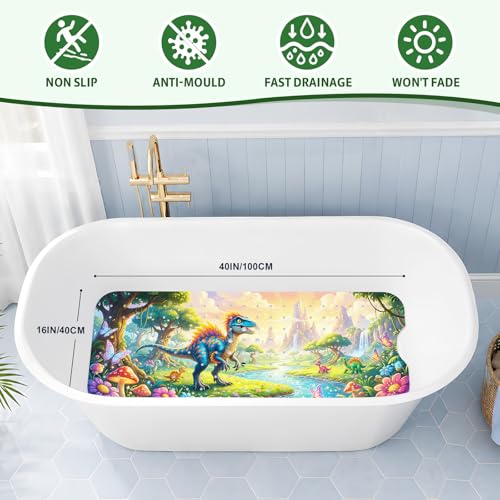 XIYUNTE Baby Bath Mat for Tub Non Slip Kids, BPA Free Extra Long Bathtub Mat 40x16 with Drain Holes and 200 Suction Cups, Non Toxic Machine Washable Toddler Bath Mat, Eco-Friendly Certified - color: Stego