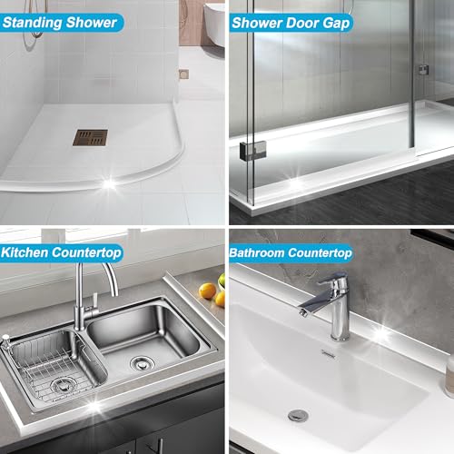 67" Shower Threshold Water Dam Silicone Shower Water Guard Collapsible Shower Door Bottom Seal Shower Splash Guard for Wet and Dry Separation - color: White, style: 67 inch