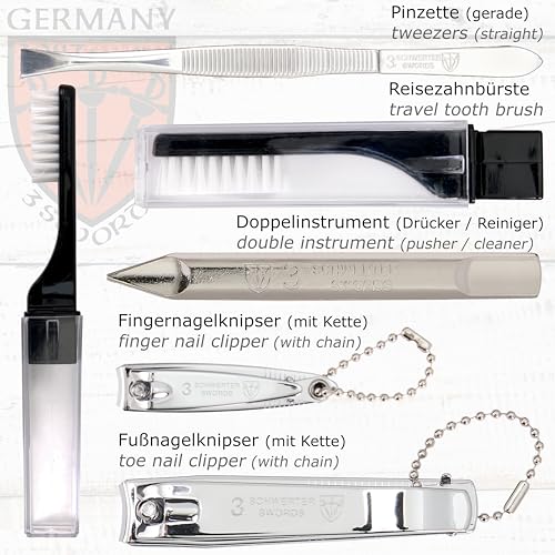 3 Swords Germany – brand quality 10 piece manicure pedicure grooming kit set for nail care tweezers file clipper, Made by 3 Swords (BLACK - GENUINE LEATHER) - color: BLACK - GENUINE LEATHER
