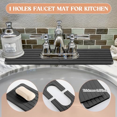 Teenyyou an Oval Hole Gray Faucet Mat for Kitchen Sink Bathroom 17.32" x 4.6" Kitchen Faucet Absorbent Mat Diatomite Splash Guard Quick Drying Stone Drip Catcher Hole 6.22 " x 2.28" - color: Gray, style: an Oval Hole