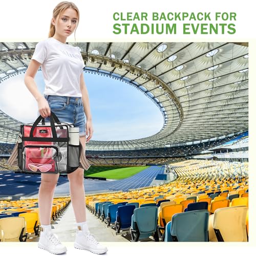 MAY TREE Clear Bag for Stadium Events, 12x6x16 Clear Tote Bag with Removable Strap, Transparent Bag for Concert Sports Gym, White & Beige-Strap - color: White & Beige-Strap