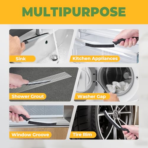 KMOSENIA Cleaning Brush, 5 Pcs Hard Bristle Crevice Cleaning Brush, Grout Brush, Scrub Brush for Tile Grout Crevice, Gap Cleaning Tools for Bathroom Kitchen Toilet Window Track (5, Black)
