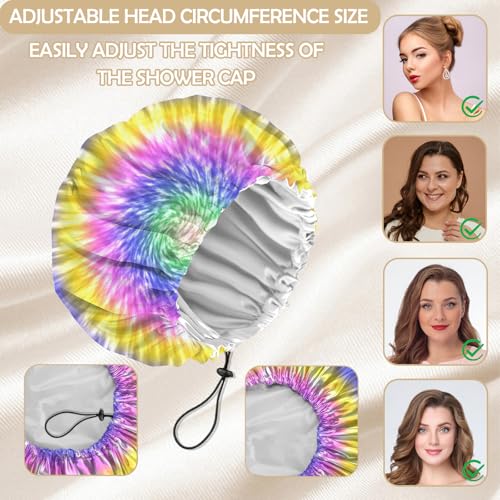 2 PCS Shower Cap Adjustable Reusable Double Waterproof Layer Elastic Hair Bath Cap Cute Aesthetic for Women Girls-Multicolour - color: I9-Multicolour