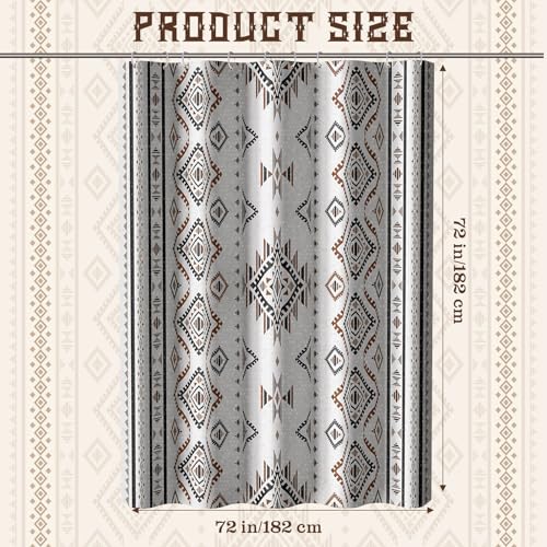 HunnmingRe Western Shower Curtain Waffle Southwest Aztec Geometric Stripes Fabric Shower Curtain Set with Hooks for Bathroom 72 x 72 Inches Farmhouse Boho Bath Curtains(Brown) - color: Brown