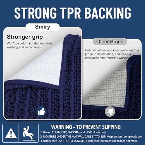 Smiry Bathroom Toilet Rugs U Shaped 20x20, Extra Soft Absorbent Non Slip Rubber Backing Chenille Contour Bath Rugs for Toilet, Machine Washable Contoured Bath Mats, Navy Blue - color: Navy Blue, size: 20'' X 20''