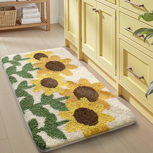 LUMI Bathroom Rug 24x36, Soft Absorbent Microfiber Bath Mats, Non-Slip Machine Wash Bath Mats for Bathroom, Shower and Bathtub Floor, Sunflower - color: E-amber Sunflower, size: 24"x36"