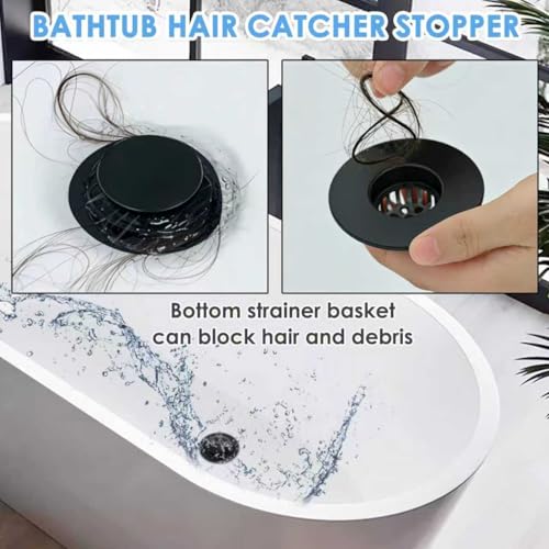 BAOLSLS Bathtub Drain Stopper, Pop Up Tub Drain Hair Catcher, Bath Tub Drain Plug and Cover for 1.45 in -1.8 in Drain, Matte Black - color: Matte Black