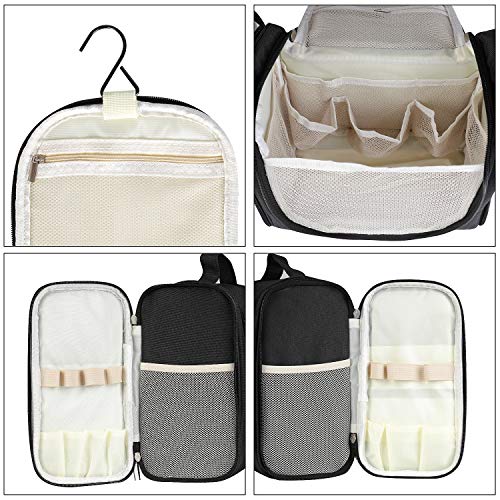 Freegrace Extra Large Hanging Toiletry Bag for Men and Women - Water-Resistant Nylon Travel Bathroom Organizer for Cosmetics, Makeup, and Toiletries - color: Snow Black