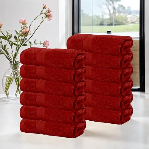 Superior Cotton Face Towel/Washcloth Set, Daily Use, Bathroom, Guest Room, Resort, Spa, Facial, Home, Soft Plush Absorbent Small Towels, Zero Twist, Smart Dry Collection, Set of 12, Crimson - color: Crimson, size: 12PC Face Towel