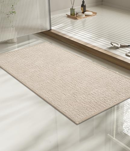 chakme Bathroom Rugs Mat 32x17, Ultra Thin Non Slip Bath Mat Quick Dry Absorbent Bath Mat for Bathroom Floor, (Light Beige, 32"x17") - color: Light Beige, size: 2'8" x 1'5"(Rectangular)