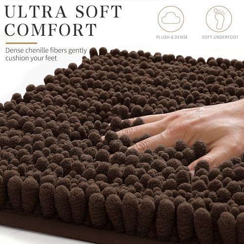 Yimobra Bathroom Rugs Non Slip Washable - Ultra Soft Absorbent Chenille Bath Mat, Quick Dry Shaggy Floor Carpet for Tub Shower, Brown Home Decor Accessories, 24x17 Inch - color: Brown, size: 24" X 17"