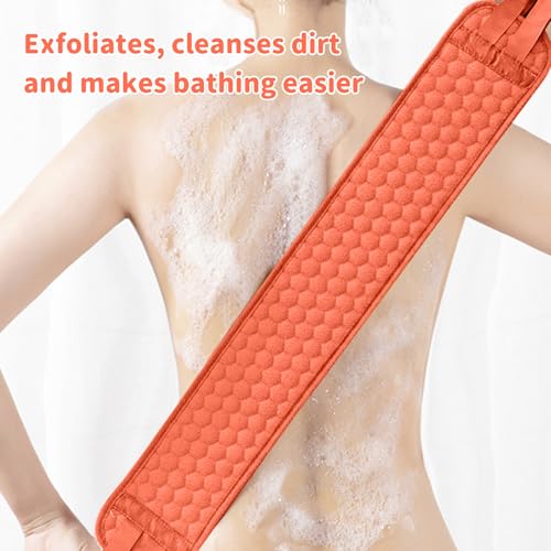 3 PCS Exfoliating Back Scrubber Strap Double Sided Bath Sponges Washer for Shower Deep Clean Towel Long Shower Towel,Red - color: Red