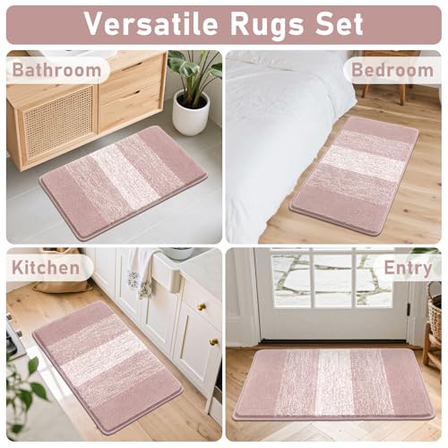 Bsmathom Bathroom Rug Set, 4 Piece, Pink | Microfiber, Non Slip, With Toilet Cover, Washable, Absorbent - color: Pink, size: 18"x26"+20"x31"+U20"x24"+Cover19"x21"