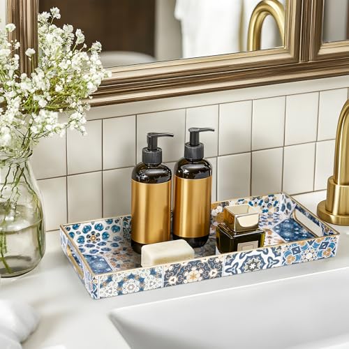 MAONAME Plastic Vanity Tray, Bathroom Counter Tray, Decorative Trays with Handles, Storage Dresser Trays Organizer for Toilet Tank, Jewelry, Makeup, 13.8" x 6" x 1.57" - color: Bohemian-7