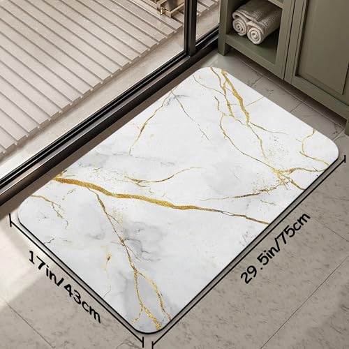 Platinum Marble Bathroom Rug 29.5"x17",Quick-Drying Super Absorbent Diatomite Bath Mat with Non-Slip Backing, Thin Washable Bathroom Floor Mat Fits Under Door for Shower, Sink, or Tub - color: Platinum Marble Texture