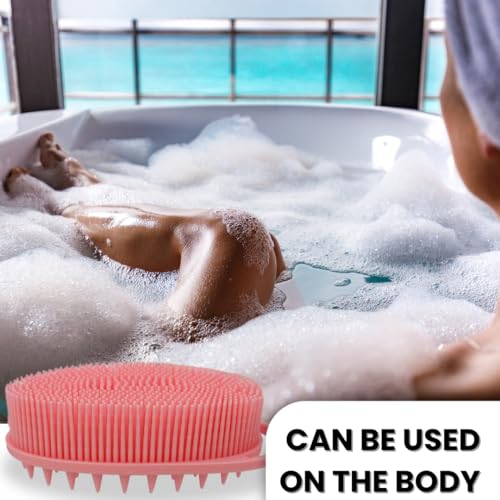 All-in-One Exfoliating Shower Brush – Gentle Silicone Loofah for Sensitive Skin with Dual-Purpose Scalp Massage for Spa-Quality Showers Daily (1pck) (Blue) - color: Blue
