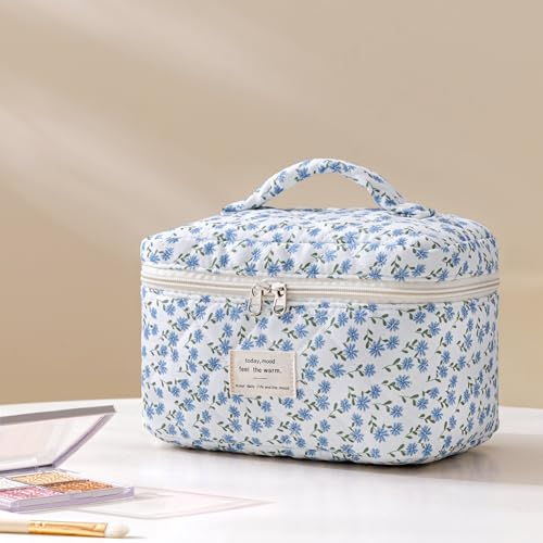 HBselect Quilted Makeup Bag, 3PCS Cotton Large Travel Makeup Bag, Cute Floral Coquette Make up Bag Cosmetic Bag Toiletry Bag for Women Girls - color: A-3PCS-Floral 24