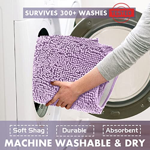 LuxUrux Bath Mat-Extra-Soft Plush Bath Shower Bathroom Rug,1'' Chenille Microfiber Material, Super Absorbent Shaggy Bath Rug. Machine Wash & Dry (20 x 20 inch, Lavender) - color: Lavender, size: 20'' X 20'' U