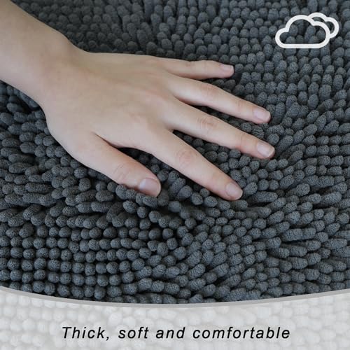 BOANKODU Bathroom Rugs Sets 3 Piece, Super Soft Absorbent Bath mat Set,with U-Shaped Toilet Rug,Strong PVC Underside Bathroom Rug,Antiskid Bath mats Washable Toilet mat, Dark Gray