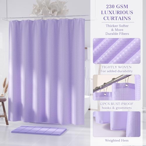 Purple Bathroom Accessories Set - Bathroom Sets, 25PC Bath Accessory Set, Bathroom Sets with Push Top Trash Can, Shower Curtain and Rugs, Toilet Brush, Trash Can & Soap Dispenser - color: Purple & Silver, size: 25-Piece Set (Accessories + Shower Curtain +
