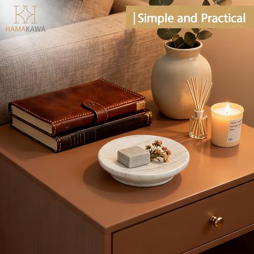 Natural Marble Soap Dish, Round White Jewelry Dish 4.5 Inch, Limestone Shower Soap Holder, Modern Stone Sponge Holder with Beveled Edge, Bar Soap Saver Tray for Bathroom, Kitchen - color: Volakas 4.5-in Circ Beveled
