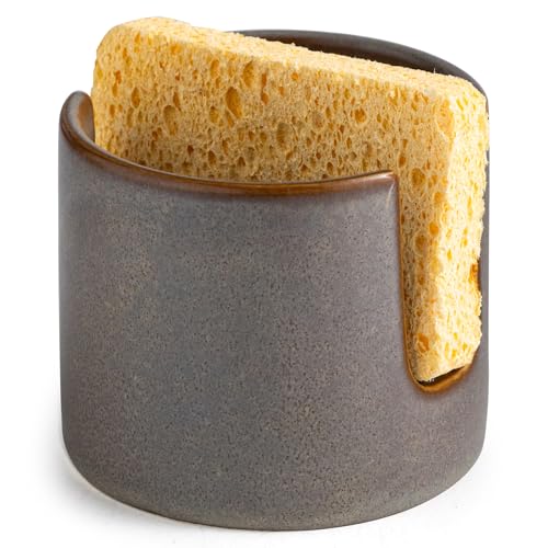 Zoeeker Ceramic Sponge Holder for Kitchen Sink, Dish Sponge Caddy Scrubby Caddy Drying Rack Kitchen Organizer for Countertop, Farmhouse Decor, Dark Agate Red - color: Dark Agate Red, size: Cylindrical