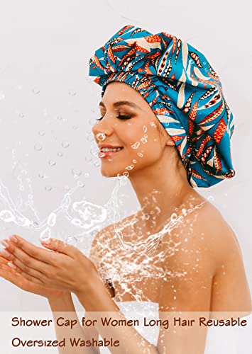 HIUMI Shower Cap for Long Hair Women, Womens Shower Cap Cute Reusable Large Shower Caps Waterproof Bath Cap(Green) - color: green