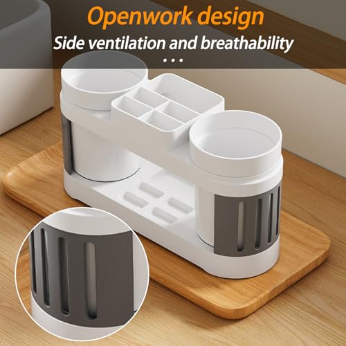 Round Toothbrush Holder Set: Bathroom Vanity Organizer for Toothbrushes & Cups, Suitable for Couples & Kids (Gray White)