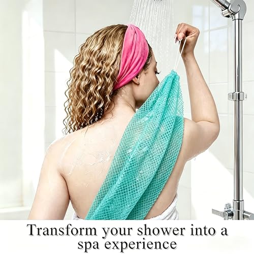Exfoliating Bath Towel Set for Women Strong Cleaning Back Scrubber - color: Cyan