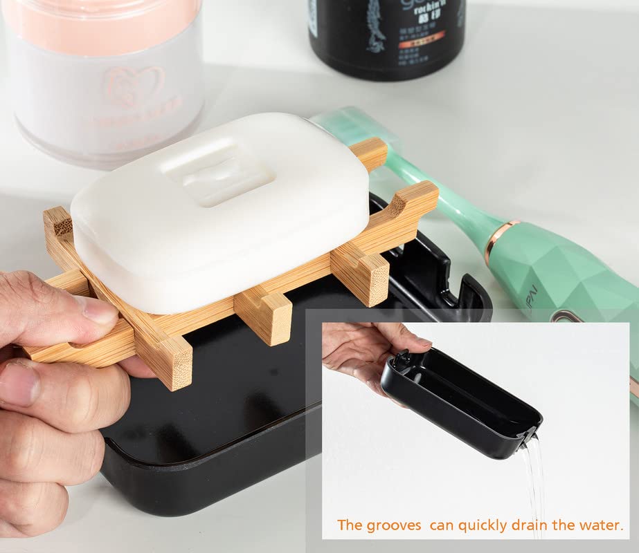 Modern Removable Soap Holder, Bamboo Fiber Sponge/Soap Dishes for Kitchen/Bathroom/Shower Room, Black - color: Black
