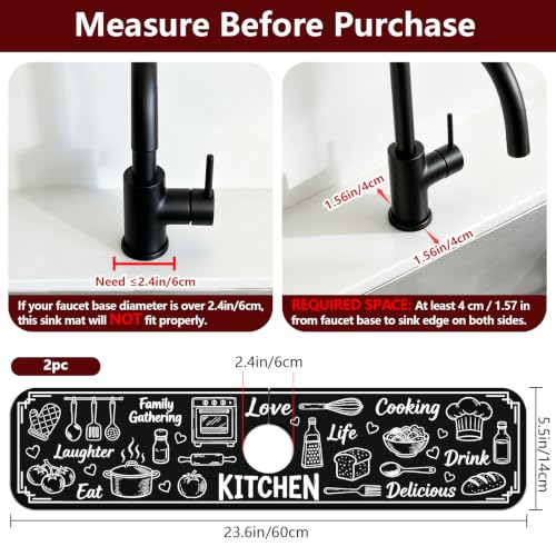 2 Pcs Kitchen Sink Splash Guard Faucet Mat Graffiti Pattern Faucet Mat for Sinks Digital Painting Absorbing Drying Mats for Kitchen Bathroom, 23.6x5.5inch - color: Graffiti Pattern