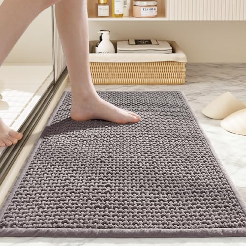 Bathroom Rugs Non Slip Washable, Super Absorbent Thin Bath Mat for Small Quick Dry Low Pile Bathroom Rug, (Light Gray, 32″x20″) - color: Light Gray, size: 1'8" x 2'8" (32″x20″)