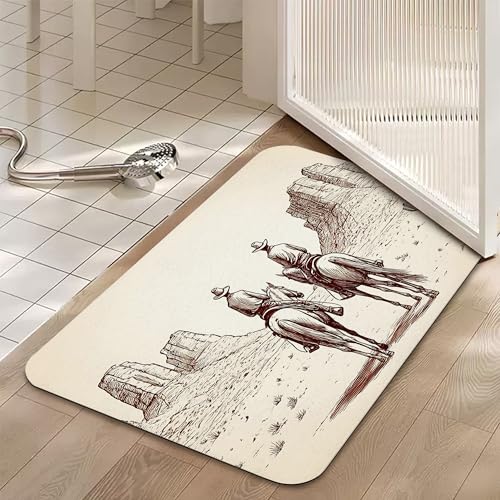 Bathroom Floor Mat,Western Cowboy Bathroom Rugs,Quick Dry Rustic Farmhouse Diatomaceous Bath Mat,Non Slip Super Absorbent Soft Floor Mat for Home Kitchen Dorm Patio 17 X 29.5 Inch - color: Western Cowboy