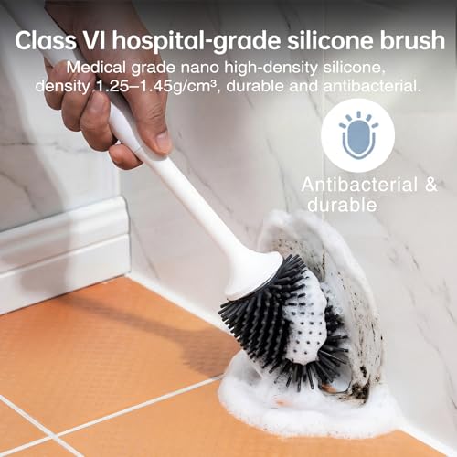 Lefree Silicone Toilet Brush and Holder, Bathroom Cleaner Brush Set, Non-Slip Handle Toilet Bowl Brush with TPR Soft Bristle, Wall Mounted/Floor Standing - color: Gray, size: 1 Pack