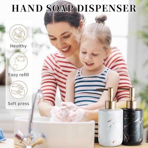 Gold Soap Dispenser, Dish Soap Dispenser for Kitchen Liquid Soap Pump Dispenser for Shower, Ceramics Refillable Hand Soap Lotion Dispenser, Shampoo Lotions Bottle for Bathroom, 10.5 OZ (Black). - color: Black
