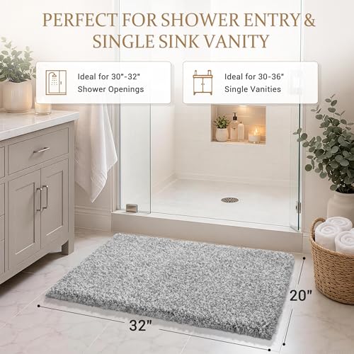 Yimobra Bathroom Rugs Non Slip Washable 32X20, Ultra Soft and Water Absorbent Bath Mats, Plush Fluffy Shower Mat Outside, Microfiber Thick Matts for Bathroom Floor/Tub, Light Gray and White - color: Light Gray and White, size: 32" X 20"