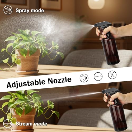 Glass Spray Bottles 16.9oz Empty Spray Bottle Mist/Stream Spraying Small Refillable Containers for Hair Care, Cleaning Solutions, Plants, Essential Oils 2 Pack (Brown, 16.9oz) - color: Brown, size: 16.9oz