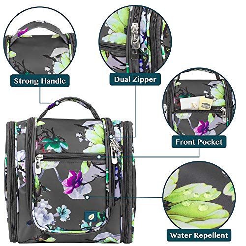 PAVILIA Toiletry Bag Travel Bag for Women Men, Hanging Cosmetic Organizer, Water Resistant Makeup Bag for Accessories Toiletries, Large Travel Essentials Kit (Floral Grey) - color: Floral Grey, size: Standard (9x4x9)