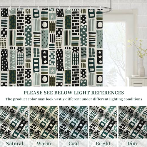 Fabric Shower Curtain with Hooks, Waterproof & Washable Polyester, Boho Green Checkered Geometric Shower Curtains for Bathroom, Neutral Modern Abstract Pattern Bathroom Curtain, 71x74 Inch - color: Green Abstract Geometric