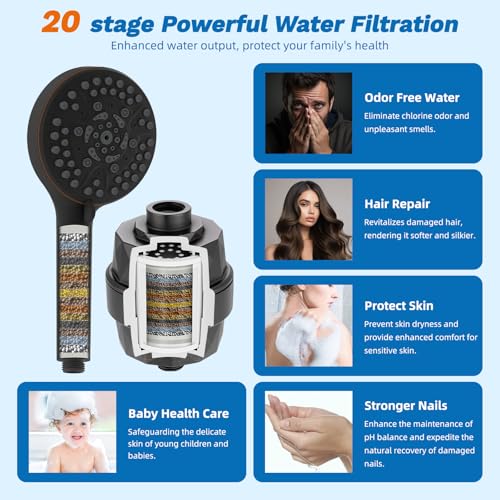 Hibbent 5-spray Dual Filtered Rainfall Shower Head Combo, High Pressure 13'' Showerhead with 10 Spray Handheld, Easy Reach 4-way Diverter Arm with Pause Mode, 71'' Hose & Holder, Oil-Rubbed Bronze - color: Oil Rubbed Bronze, style: Square 13" with filter