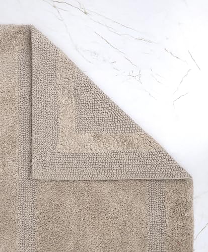 WOVEN ST. Reversible Tufted Bath Rugs | Area Rugs for Spa, Vanity Shower, Bathrooms, Kitchen, Bedroom | Water Absorbent Linens | 100% Cotton | Pack of 2 | 17’’ x 24’’ & 21’’ x 34’’ Inches | Taupe - color: Taupe, size: 17" x 24" (Rectangular) + 21" x 34" (