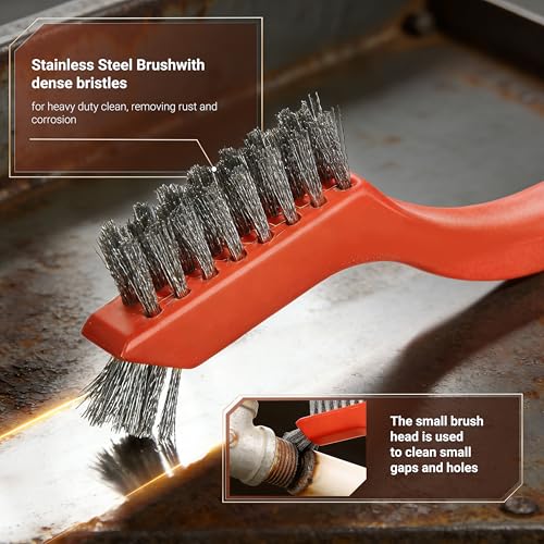 6 Pieces Stainless Steel Wire Brush Set, Stainless Steel Bristles | for Cleaning Welding Slag and Rust,Scratch Brush with Mini Head & Hanging Hole for everyday cleaning - color: Stainless steel