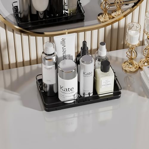 Bathroom Vanity Tray for Toiletries Makeup Perfume Candle Toilet Tank, Kitchen Tray for Soap Dispenser Spice Salt, Small Black Tray for Countertop Decor Coffee Nightstand 7.9”x4.4” - color: Black + Black, size: 7.9" x 4.4" x 1.6"