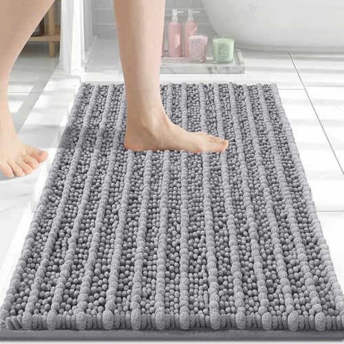 Arotive Luxury Bathroom Ruuner Rugs 30x17, Extra Soft Thick Absorbent Shaggy Chenille Bath Rugs, Machine Wash Dry, Bath Mats for Bathroom Floor, Tub and Shower, Home Decor Accessories, Grey - color: Grey, size: 30" X 17"