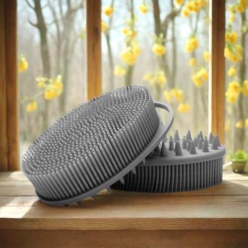 RamPula Silicone Body Scrubber, Silicone Loofah, Bath Cleaning Scrubber, Shower Sponge Glove, Exfoliating Body Brush for Wet or Dry Brushing, More Hygienic Than Traditional Loofah (Black and Grey) - color: Black and Grey
