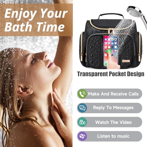 Tealari Large Toiletry Bag for Women Men,Bathroom Bag,Water Resistant Shower Bag,Makeup Bag,Portable Shower Caddy for College Dorm,Hanging Travel Toiletry Bag with Transparent Waterproof Phone Pocket - color: Black-1