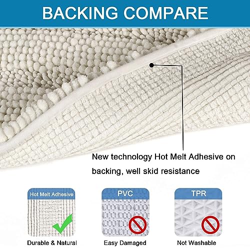 H.VERSAILTEX Bath Mats for Bathroom Non Slip Thick Chenille Striped Bath Rug Absorbent Fluffy Soft Shaggy Rugs Washable Dry Fast Plush Mats for Indoor, Bath Room, Tub - 17" x 24", Cream - color: Cream, size: 17" x 24"