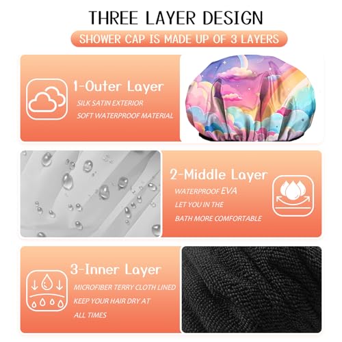 Luxury Shower Cap Terry Lined Reusable Triple Layer Waterproof Hair Elastic Caps Shower Bath Hat for Women Girls Cute Aesthetic-Pink Cloud - color: AL8-Pink Cloud