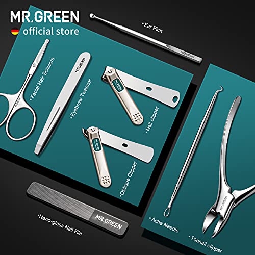 MR.GREEN Manicure Sets Pedicure Kits Stainless Steel Nail Clipper Personal Care Tools with PU Leather Case (Gray) - color: Gray