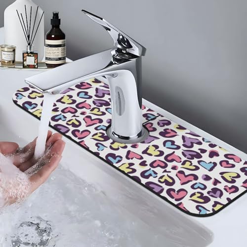 Heart Leopard Colorful 15" X 5.5" Kitchen Sink Splash Guard Faucet Faucet Guard Draining Mat Sink Splash Guard Faucet Kitchen Bathroom - color: Heart Leopard Colorful